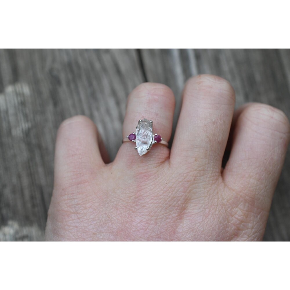 Engagement ring Ruby and Lake County diamond  sterling silver size 3 4 5 6 7 8 9